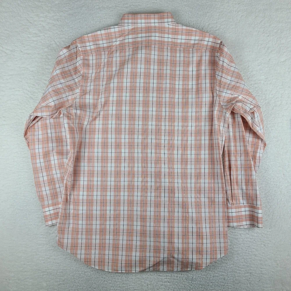 Banana Republic Dress Shirt Mens Large Salmon Plaid Non Iron Slim‎ Fit Button Up